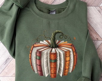 Fall Book Pumpkin Sweatshirt, Halloween Book Lover Sweater, Fall Librarian Sweatshirt, Retro Reading Pumpkin Sweatshirt, Gift for Librarian