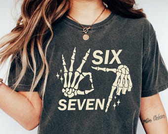 6 7 Meme Halloween Comfort Shirt, Funny Skeleton Hands Tee, Halloween Couples Shirt, Trendy Shirt, Six Seven T-shirt, 67 Couples Tee