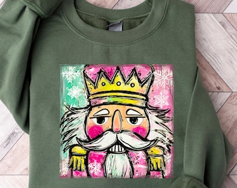 Nutcracker Christmas Sweatshirt, Women's Holiday Crewneck, Watercolor Holiday Sweater, Festive Holiday Party Gift, Pink Christmas Shirt