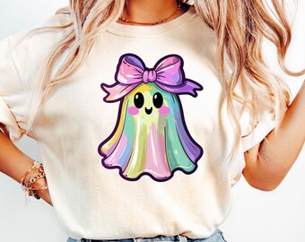 Pink Ghost Bow Coquette T-Shirt, Halloween Coquette Bow Shirt, Ghost Halloween, Halloween Shirt, Spooky Season Tee, Girly Halloween Shirt