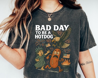 Bad Day to Be a Hotdog Shirt, Funny 4th of July Comfort Tee For Women, Retro Style Patriotic Coquette Shirt, USA BBQ Graphic T-Shirt