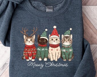 Meowy Christmas Sweatshirt,Happy Cat Year Shirt,Funny Christmas Cat Shirt,Cat Christmas Sweatshirt,Cats Sweatshirt,Cat Lover Christmas Shirt