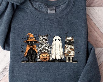 Ghost Cats Sweatshirt, Halloween Cat Ghost T-Shirt, Cute Cat Lovers Shirt, Retro Ghost Halloween, Halloween Cat T-shirt, Spooky Season Gift