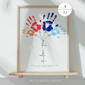 Arte con impronta di mano di papà e palloncino – 4 mani – Regalo stampabile per la festa del papà da parte dei bambini – Arte con impronta di mano "Ti amo"
