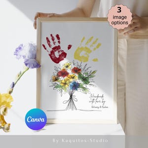 Muttertag Handabdruck Kunst - Personalisierte Blumenandenken von Kindern, bearbeitbare Canva druckbar für Mama, Oma, Nana