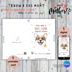 Tarjeta del Día de la Madre Corgi: Tarjeta digital editable e imprimible para mamá perruna: regalo personalizado para tu mascota