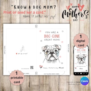 Biglietto d'auguri per la mamma del tuo cane Bulldog inglese - Biglietto d'auguri pieghevole, stampabile e digitale - Biglietto d'auguri personalizzato per la festa della mamma