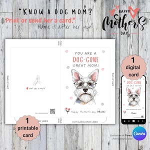Tarjeta del Día de la Madre con Schnauzer: Tarjeta digital editable e imprimible para mamá perruna: regalo personalizado para mascotas