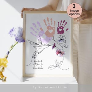 Modelo de arte de impressão de mão para o Dia das Mães – Beija-flor e flores – Artesanato DIY para imprimir para crianças, presente de lembrança para mãe e avó