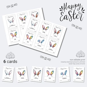 Printable Mini Easter Bunny Cards – 6 Watercolor Designs with Puns – Instant Download for Kids & Classroom Favors