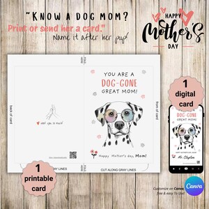 Tarjeta para mamá dálmata: Tarjeta editable para el Día de la Madre de un cachorro: versión imprimible y digital, regalo personalizado.