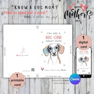 Tarjeta personalizada para el Día de la Madre con un Dachshund: digital, imprimible y editable. Idea de regalo para mamá perruna.
