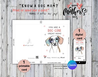 Cartão de Dia das Mães Personalizado para Dachshund – Cartão Digital + Imprimível e Editável – Ideia de Presente para Mãe de Cachorro