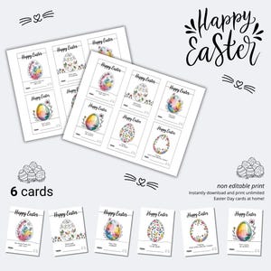 Printable Mini Easter Cards – 6 Bunny Egg Designs – Instant Download for Kids & Classroom Favors
