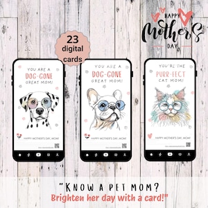 Pacote de cartões digitais com tema de gato para mães de cães e gatos, cartões comemorativos para mães de animais de estimação, vovó e vovó, Dia das Mães