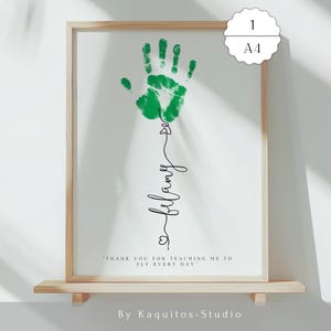 Impresión de mano de papá imprimible: arte con globos personalizado para el Día del Padre con el nombre del niño y una cita.