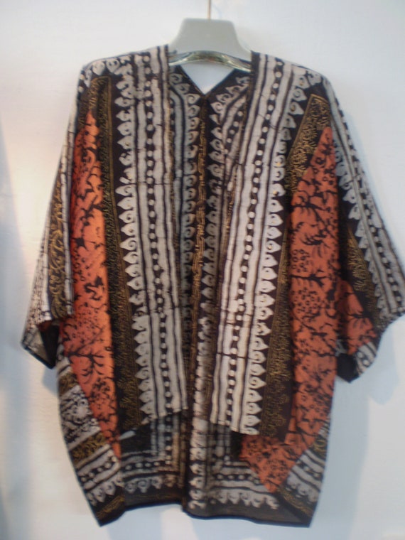Silk Kimono-Ethnic Style Batik in Rich colors of Copper Gold | Etsy