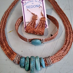 Copper Braided earrings-16.00-unique-one of a kind- handmade-matching choker avail.