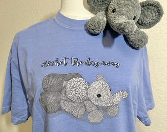 かぎ針編みTシャツ、かぎ針編み愛好家へのギフト、かぎ針編みの象のシャツ、かぎ針編みのTシャツ、一日中かぎ針編み