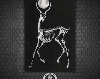 Skeletal Deer Moon - Black Canvas Patch