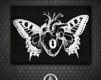 Winged Anatomical Heart - Black Canvas Patch