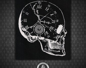 Skull Clock - Black Canvas Patch