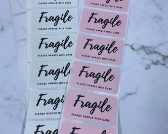 Fragile Mailing Stickers (100 labels) - Script Style - Business Supplies - Pink or White FREE SHIPPING