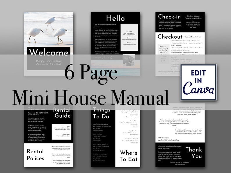 Canva Basic Vacation Rental House Manual Template 6 Pages Etsy