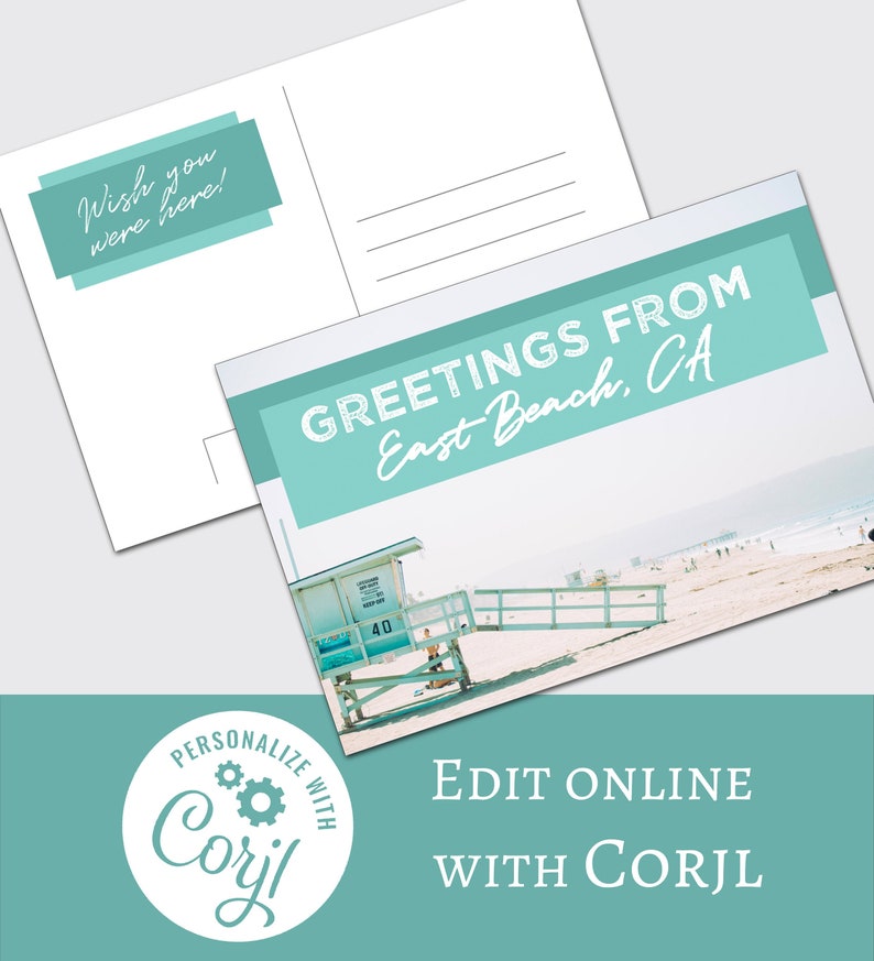 Greetings From Postcard VRBO Airbnb Guest Postcard Template Vacation Rental Home EditablePrintable Corjl File Beach Rental Theme