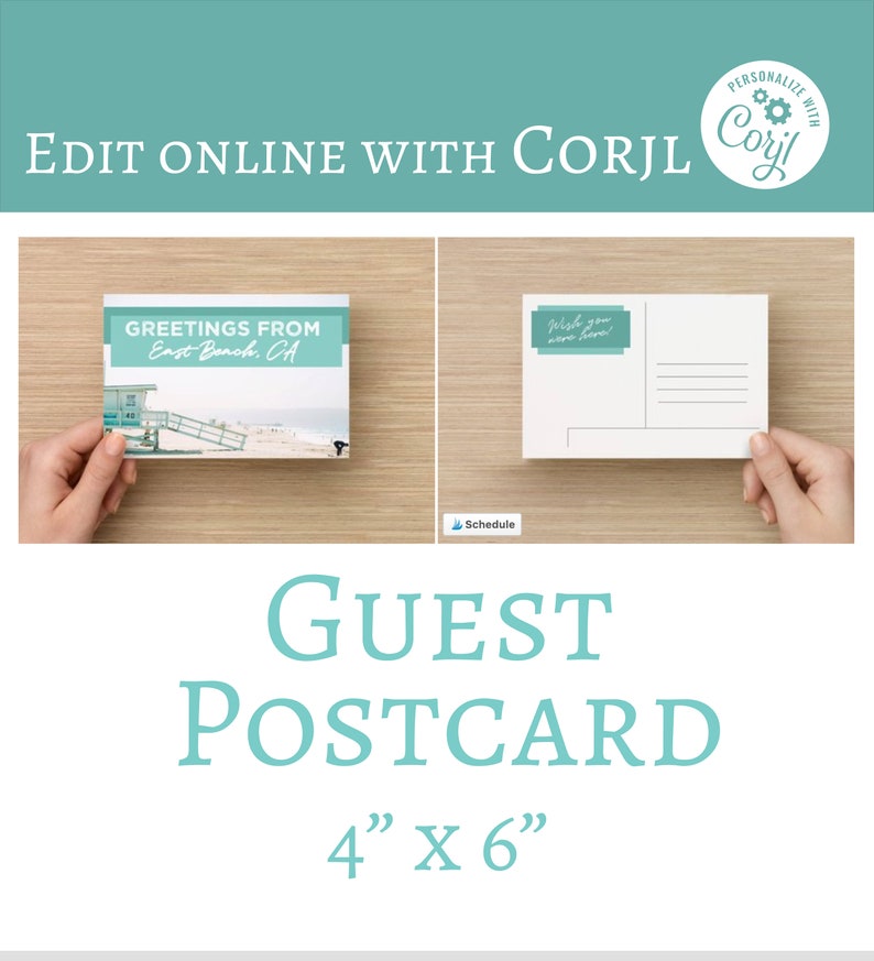 Greetings From Postcard VRBO Airbnb Guest Postcard Template Vacation Rental Home EditablePrintable Corjl File Beach Rental Theme