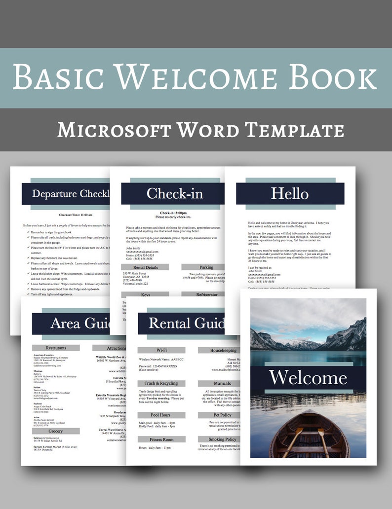 Basic Welcome Book 6 Page MS Word File Vacation Home | Etsy