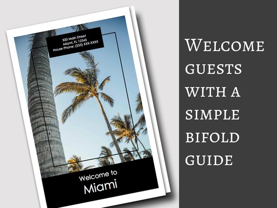 Bifold Vacation Rental Welcome Guide Book Template Ms Word Template Miami City Guide Airbnb Printable Template Vrbo