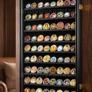 Large Military Challenge Coin Display Case | 120 Minifigures Display Case | Cabinet Holders Rack 98% UV Protection Adjustable Shelves