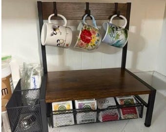 Rustic Coffee Bar Tea Bag Organizer | Kitchen Cup Holder