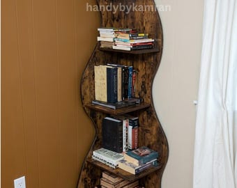 5 Tier Corner Bookshelf | Wooden Wall Shelf Unit, Space-Saving Display Storage