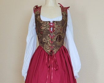 Reversible Steel Boned Renaissance Bodice Brown and Burgundy 38/32