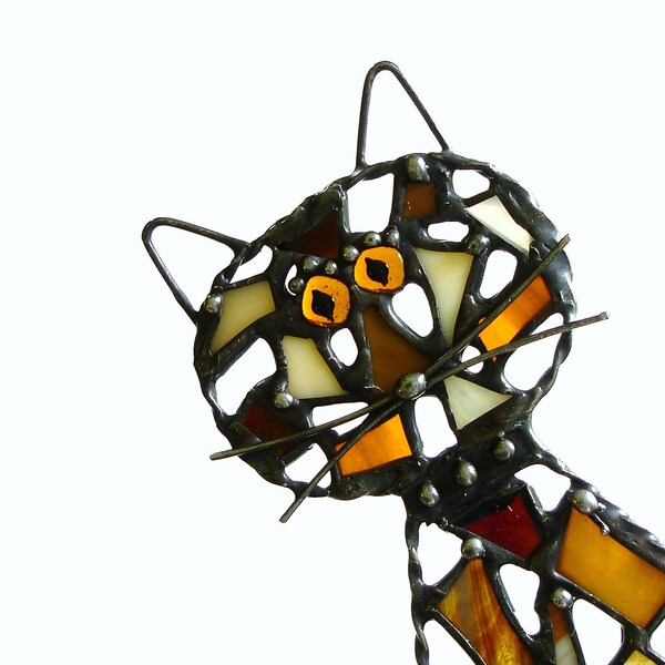 Stained Glass Cat Suncatcher, Mosaic Brown Cat