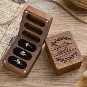 Gepersonaliseerde houten trouwringdoos, triple flip houten ringdoos, verlovingsringdoos, ringdoos ringdrager, voorstel ringdrager