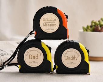 No One Measures Up Personalized Tape Measure, Gift for Dad Grandpa, Father's Day Gift,Carpenter Gift,Wooden Measuring Tape, Grandparent Gift
