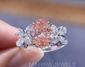 3Ct Oval Shape Lab Grown Pink Diamond Ring Pink Solitaire  Engagement Ring Wedding Gift Gold Ring For Women\ Girl Anniversary Gift For Wife