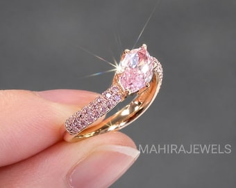 Pink Marquise Shape Diamond Engagement Ring Lab Grown Pink Diamond Ring Pink Diamond Ring Gift Gold Ring For Women Anniversary Gift For Wife