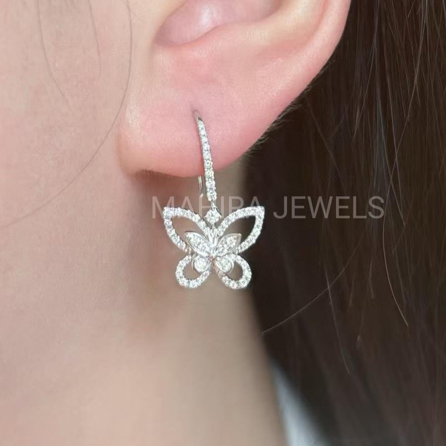 Lab Grown Diamond Earrings Luxury Butterfly Shape Designer Diamond Earring Floral Drop Dangle Chandelier CVD Diamond Bridal Jewelry Earrings