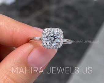 Anillo de diamante cultivado en laboratorio de talla redonda de 1 quilate, anillo de compromiso, anillo de bodas, anillo único, anillo de oro para mujer, regalo de aniversario, anillo de diamante CVD