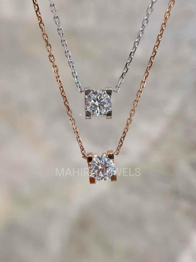 Collar con colgante de diamante redondo cultivado en laboratorio de 1 quilate, collar con diamante solitario de 1 quilate, colgante redondo brillante, regalo de joyería fina de oro de 14 quilates imagen 8