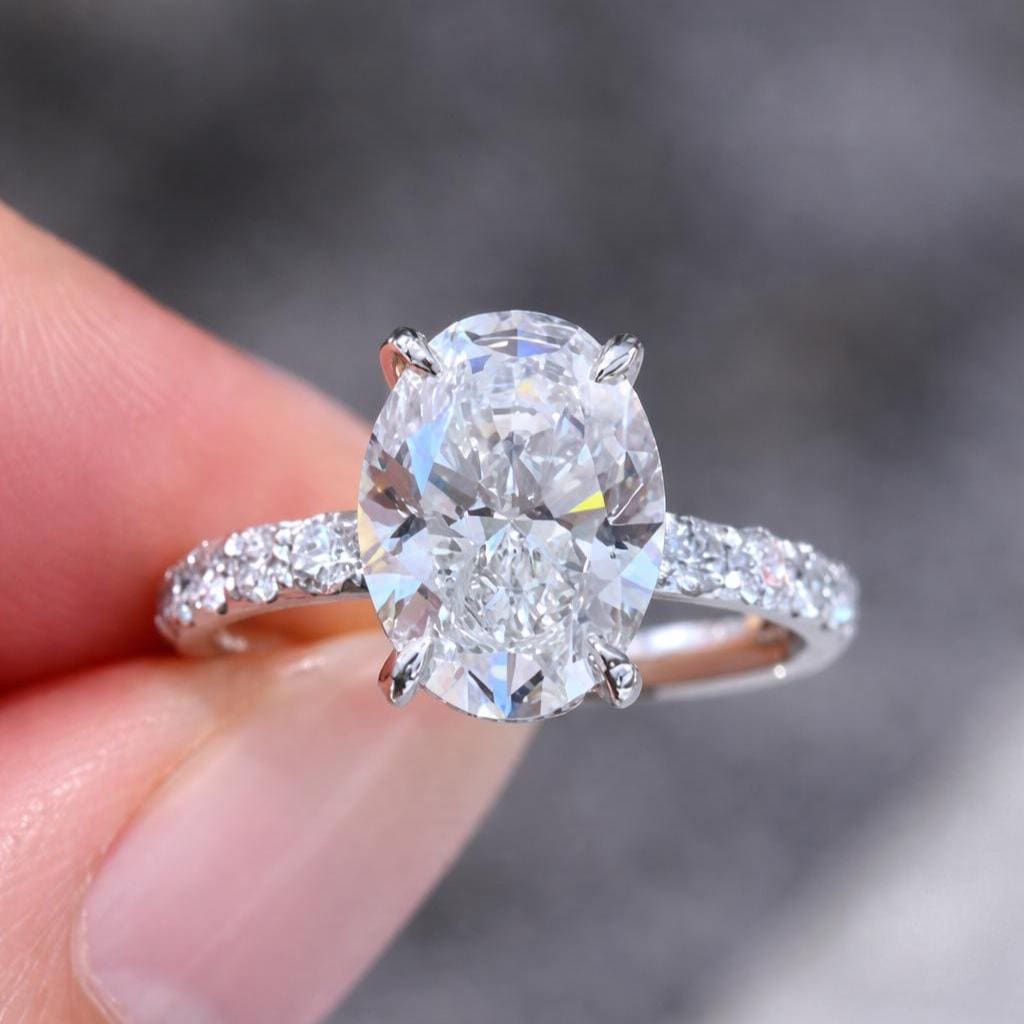 3カラット オーバルカット ラボグロウンダイヤモンドリング、婚約指輪 