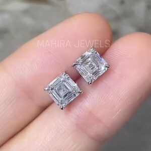 2 carat custom asscher lab grown diamonds Stud Earrings Pair Earrings with Screw back Earrings for Women Anniversary Gift for girl friend