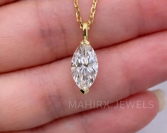 Colgante solitario de diamante cultivado en laboratorio de 2 quilates con corte marquesa y certificación IGI. Colgante de lágrima con diamante cultivado en laboratorio con corte marquesa y certificación CVD para regalo de boda.