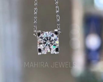 1 Carat Round Lab Grown Diamond Solitaire Pendant, IGI Certified Round Lab Grown CVD Diamond Pendant, Teardrop Pendant For Wedding Gift