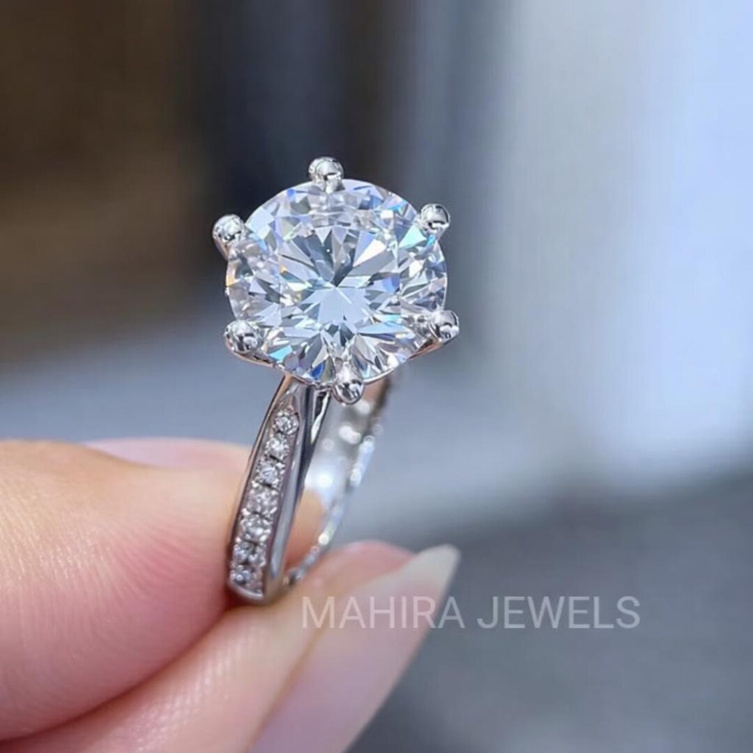 Vintage Cathedral Setting Engagement Ring, 3X VVS Round Cut Lab Grown ...