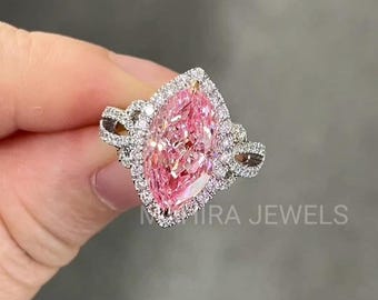 Pink Marquise Diamond Engagement Ring Lab Grown Pink Diamond Wedding Ring For Bride Wedding Jewelry For Bridal Pink Diamond Luxuries Ring
